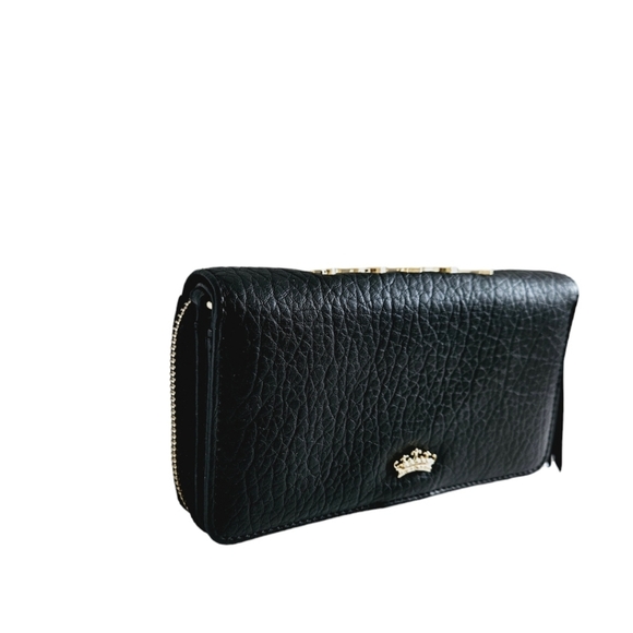 Juicy Couture Crossbody Vintage Wallet Black Leather Full Zip Mini Bag Snap - Picture 4 of 11